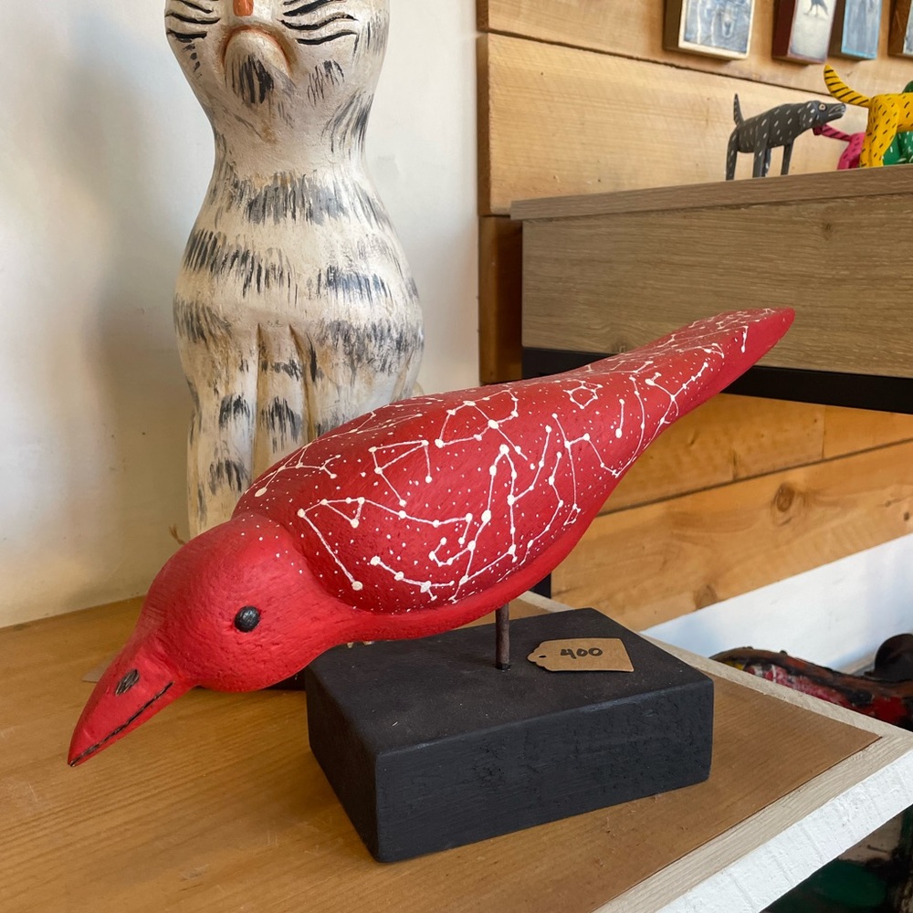 Hand carved crow covered in constellations by famous Paul Lutonsky of New Mexico
